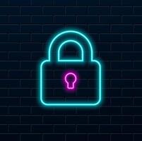 Glowing neon effect lock icon. Sketch Symbols Collection vector