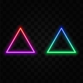 Neon triangle frame icon. Neon line triangle frame illustration. Shiny triangle edges isolated on black background vector