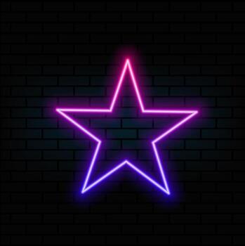 3D rendering UI star icon with neon light isolated on black background vector
