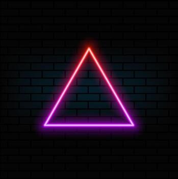 Neon light frame box line triangle background. Led neon glow shape banner sign triangle background frame. vector