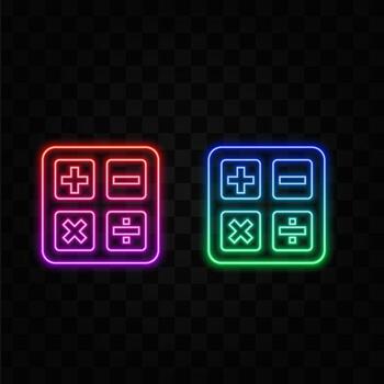 minimal calculator of arithmetic operations addition subtraction multiplication division. neon style. vector