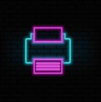 Neon icon of the printer. Elements of the technology set. Simple icon for websites, web design, mobile app, information graphics isolated on brick wall vector