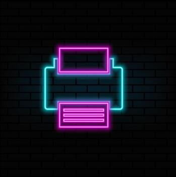 neón icono de el impresora. elementos de el tecnología colocar. sencillo icono para sitios web, web diseño, móvil aplicación, información gráficos aislado en ladrillo pared vector