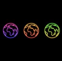 Glowing neon line Earth globe icon isolated on blue background. Sign of the world or the Earth. Global symbol of the internet. Geometric shapes. vector