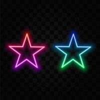 Neon star frame or neon lights sign. Geometric glitter sketches star shape, laser glowing lines. Abstract background with space for your text. Illustration vector