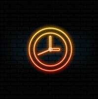 Glowing neon line Clock icon isolated on black background. Time symbol. Colorful outline concept. vector