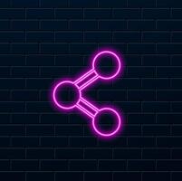 Glowing Neon Share Icon isolated on blue background. Share, share, communicate pictogram, social media, connection, network. illustration vector