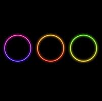 Neon light frame box line circle background. Led neon glow shape banner sign circle background frame. vector