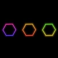 Glowing neon blue hexagon with sparkles on abstract fog background. Fashion design electric light frame.geometric. Minimalist art decor. vector