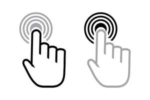 Touchscreen interaction icon. Pointer click icon. Clicking the cursor line symbol and pointing hand clicks the icon. vector
