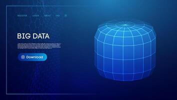 Big data concept with 3D geometric wireframe on a dark blue background. vector