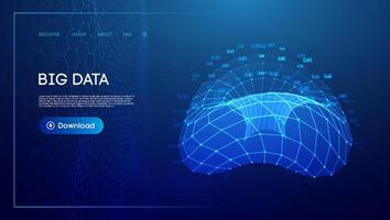 Torus tech chain link. Geometric background big data. perspective grid digital network. Futuristic abstract art. vector