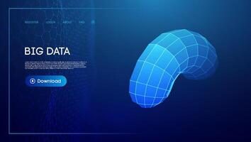 Abstract 3D wireframe structure for big data concept with a download button. vector