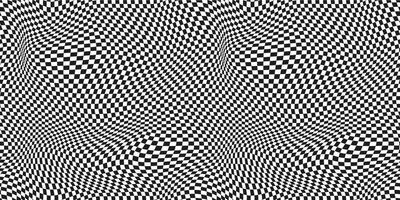Seamless checkered pattern. Distorted optical illusion banner. Op art checkered curved pattern. vector