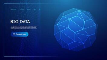 Technology sphere 3d. Blue big data background. Wireframe mesh protect globe. vector