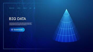 Big data cone blue technology background. Digital wireframe grid. Business technology background. vector