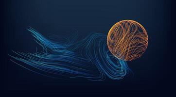 Big data analytics abstract background. 3d sphere data stream in abstract style. Abstract technology background wave flow. Data science concept. Technology analysis. Worldwide business vector