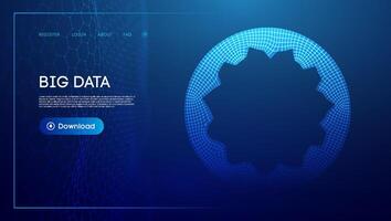 Blue data circle 3d illustration. Sound wave tech . Digital data flow technology background. vector