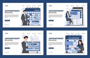 Landing page template appointment booking concept and efficient time management schedule on calendar vector