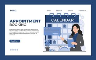 Appointment schedule flat website landing page design template. Business woman with folder and calendar. vector
