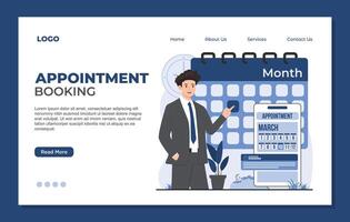 Appointment concept landing page template. Businessman with smartphone and calendar. vector