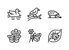 Duck, Sparrow, Sheep Line Icons vector