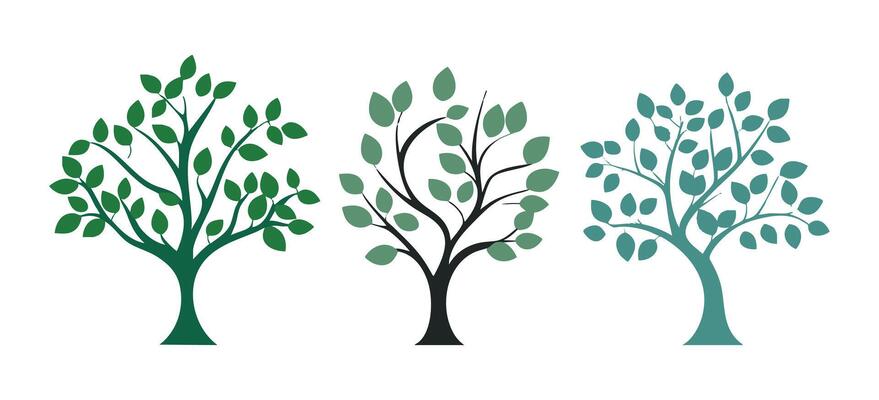Flat design tree and leaf collection, perfect for logo botanical and nature-inspired projects. Green colored leaves