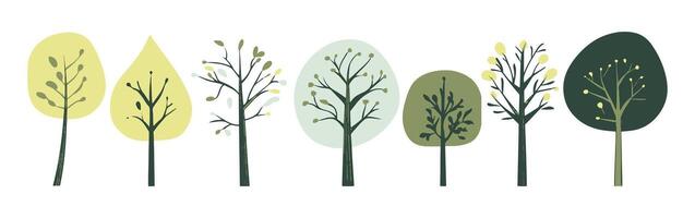Set of tree and leaf. Flat design tree and leaf collection, perfect for botanical and nature-inspired projects. featuring a collection of trees and leaves in various stages of growth vector