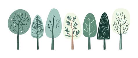 Flat design tree and leaf collection, perfect for botanical and nature-inspired projects design. Green yellow colored leaves vector