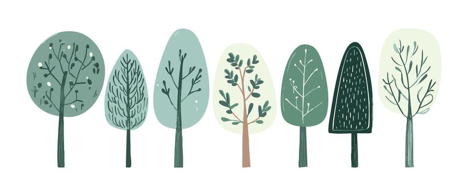 Flat design tree and leaf collection, perfect for botanical and nature-inspired projects design. Green yellow colored leaves