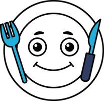 A smiling face with a fork and knife on a plate vector