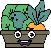 A cartoon face with a basket of vegetables in it vector