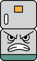 A cartoonish refrigerator with an angry face on it vector