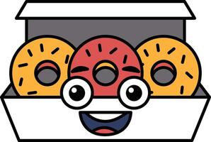 A cartoon of a box of donuts with a smiling face vector