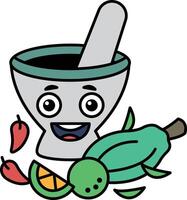 A cartoonish image of a smiling face with a mortar and pestle vector