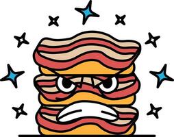 A cartoon of a hot dog with a face that looks angry and is surrounded by stars vector