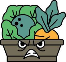 A cartoon of a vegetable bowl with a face that looks angry vector
