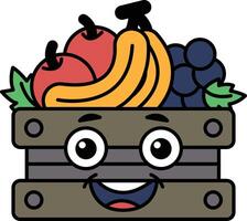 A cartoon of a smiling fruit basket with a variety of fruits including apples vector