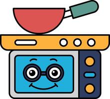 A cartoon character with a smiling face is sitting on a microwave vector
