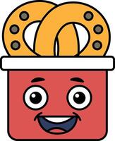 A cartoon face with a red hat and a red box with a yellow hat on top vector