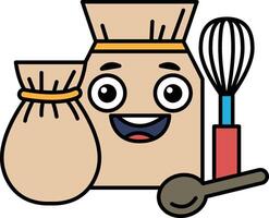 A cartoon character with a bag, whisk, and spoon is smiling vector