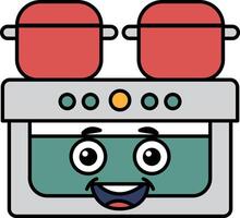 A cartoon character with a smiling face and a pot on top of a stove vector