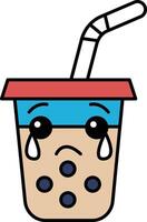 A cartoon cup with a straw in it is crying vector