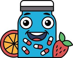 A cartoon character with a blue jar and a strawberry on it vector