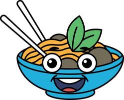 A cartoon bowl of noodles with chopsticks in it vector