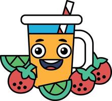 A cartoon character is smiling and holding a cup with a straw vector