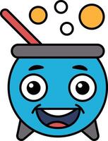 A cartoon character with a blue pot on its head and a red stick in it vector