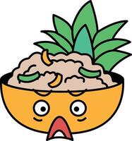 A cartoon pineapple with a bowl of food on top of it vector
