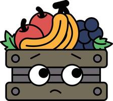 A cartoon of a crate of fruit with a sad face vector