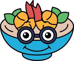 A cartoon character with a bowl of food in front of him vector